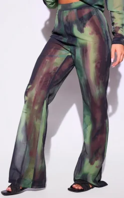 Green Grunge Print Beach Flares