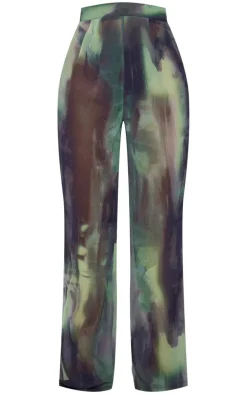 Green Grunge Print Beach Flares