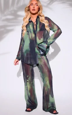 Green Grunge Print Beach Shirt