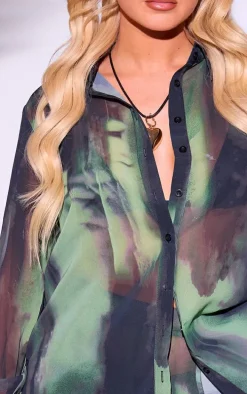 Green Grunge Print Beach Shirt