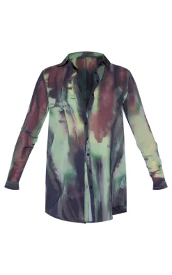 Green Grunge Print Beach Shirt