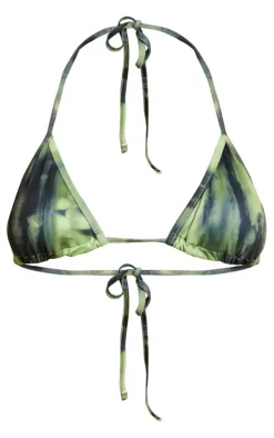 Green Grunge Print Triangle Bikini Top