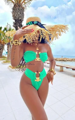 PrettyLittleThing Christmas Shop*Hammered Trim Bandeau Bikini Top