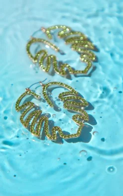 PrettyLittleThing Statement Earrings*Jeweled Palm Leaf Statement Earrings