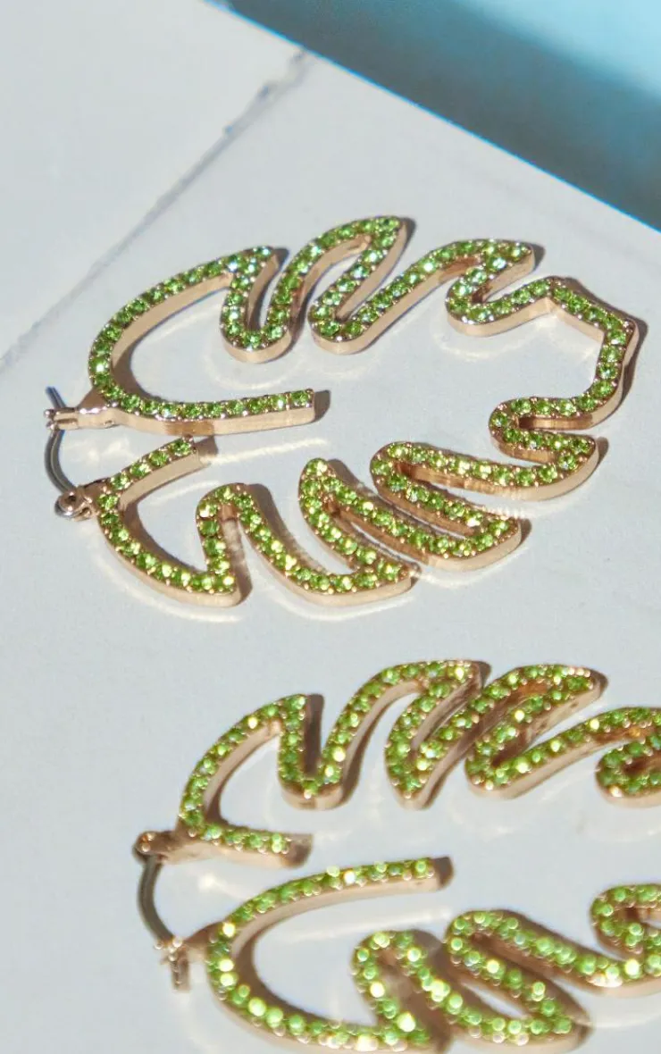 PrettyLittleThing Statement Earrings*Jeweled Palm Leaf Statement Earrings
