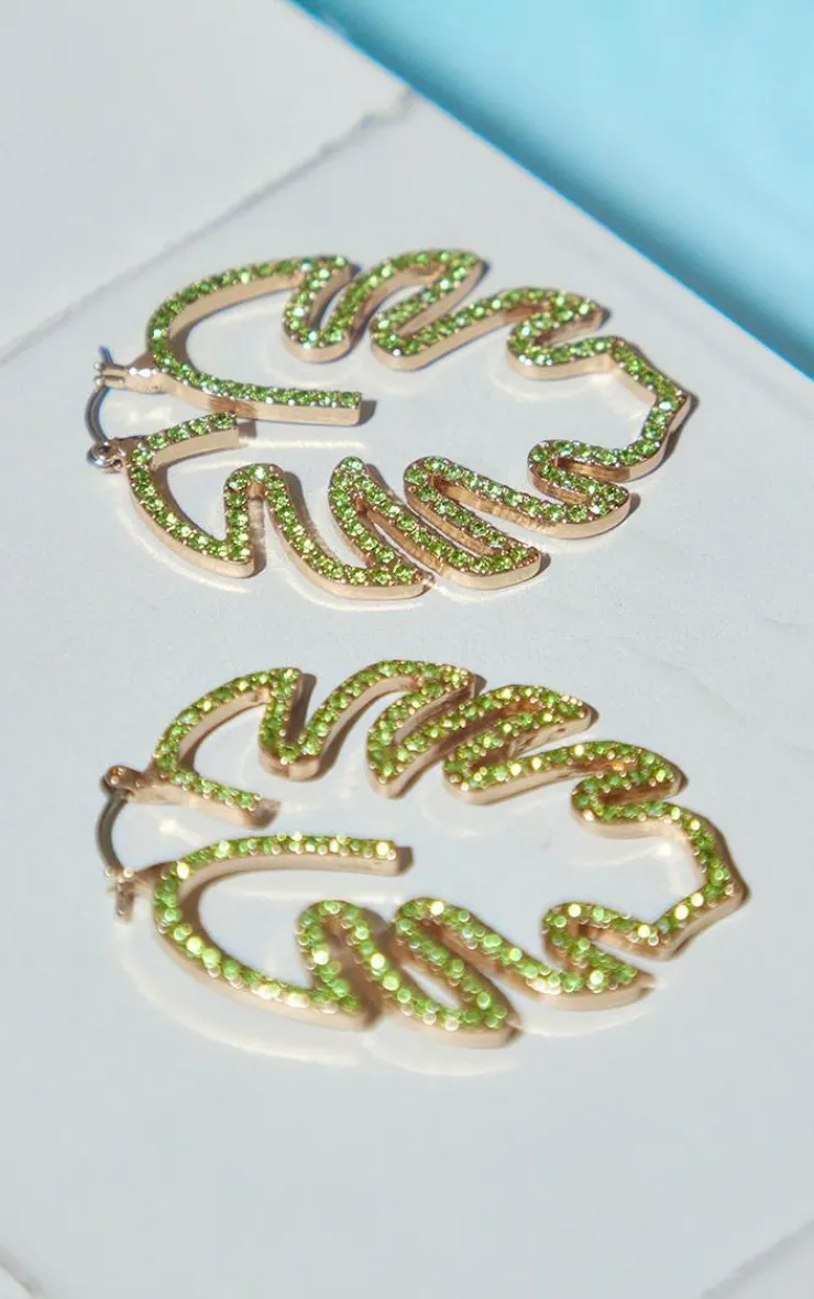 PrettyLittleThing Statement Earrings*Jeweled Palm Leaf Statement Earrings