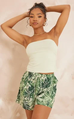 Green Leaf Printed Cotton Shorts