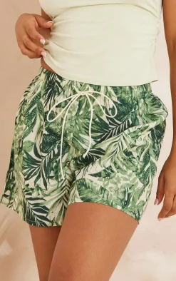 Green Leaf Printed Cotton Shorts