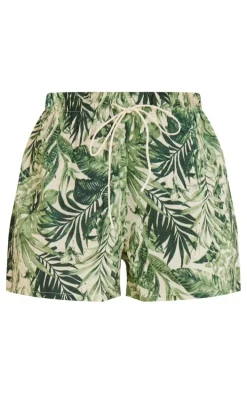Green Leaf Printed Cotton Shorts