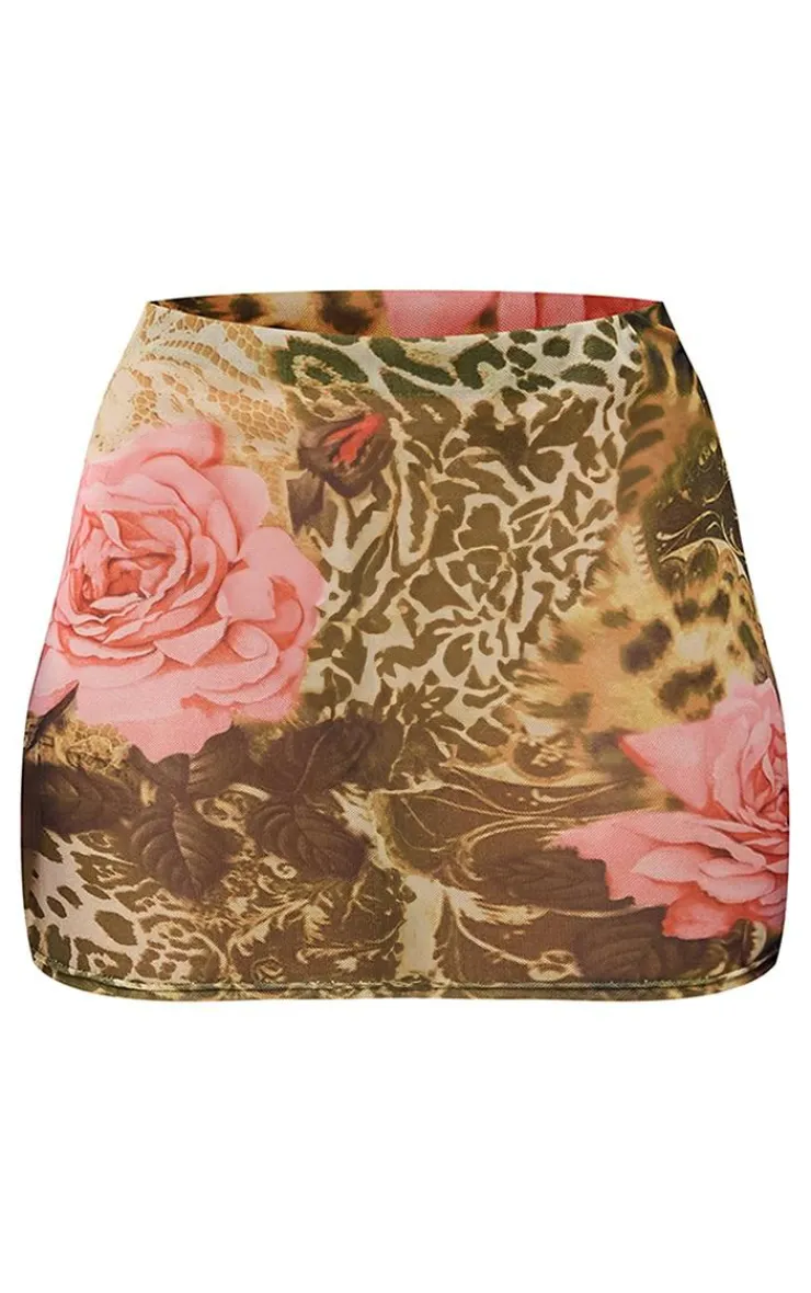 Clearance PrettyLittleThing Leopard Print Mesh Mini Skirt Green