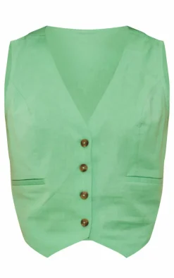 Outlet PrettyLittleThing Linen Look Boxy Vest Green