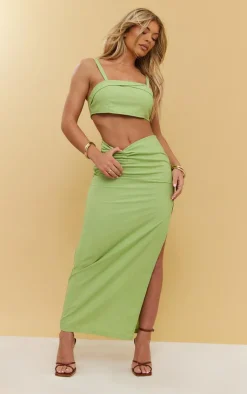 PrettyLittleThing Linen Look Foldover Detail Structured Bralet Green