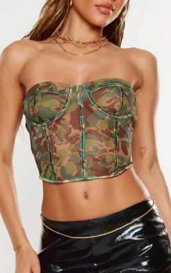 PrettyLittleThing Corsets*Mesh Boned Printed Long Corset