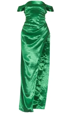 Metallic Satin Drape Bardot Maxi Dress-PrettyLittleThing