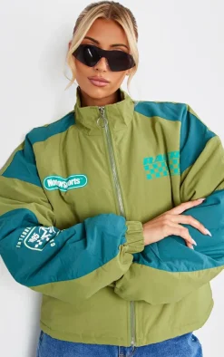 PrettyLittleThing Bomber Jackets*Nylon Oversized Racer Graphic Bomber Jacket