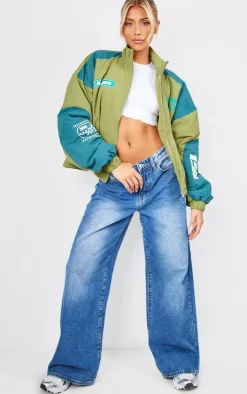 PrettyLittleThing Bomber Jackets*Nylon Oversized Racer Graphic Bomber Jacket