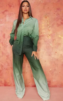 New PrettyLittleThing Ombre Print Wide Leg Pants Green