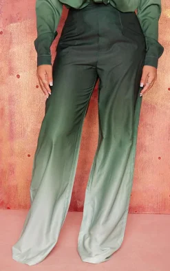 New PrettyLittleThing Ombre Print Wide Leg Pants Green