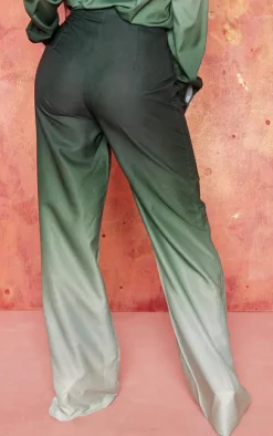 New PrettyLittleThing Ombre Print Wide Leg Pants Green
