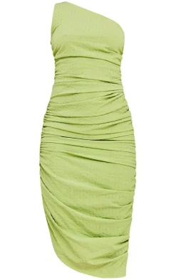 One Shoulder Textured Ruched Midi Dress-PrettyLittleThing