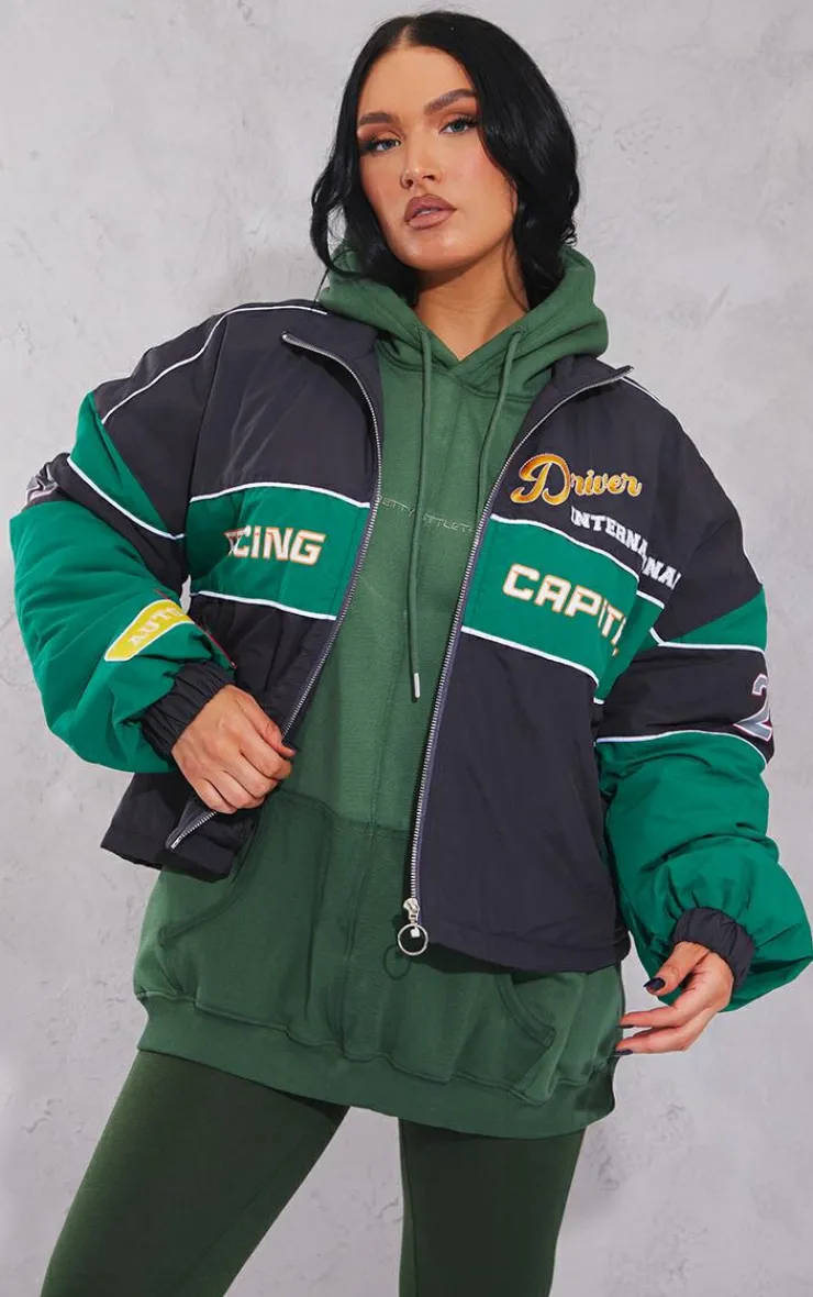 PrettyLittleThing Bomber Jackets*Oversized Graphic Zipped Racer Bomber Jacket