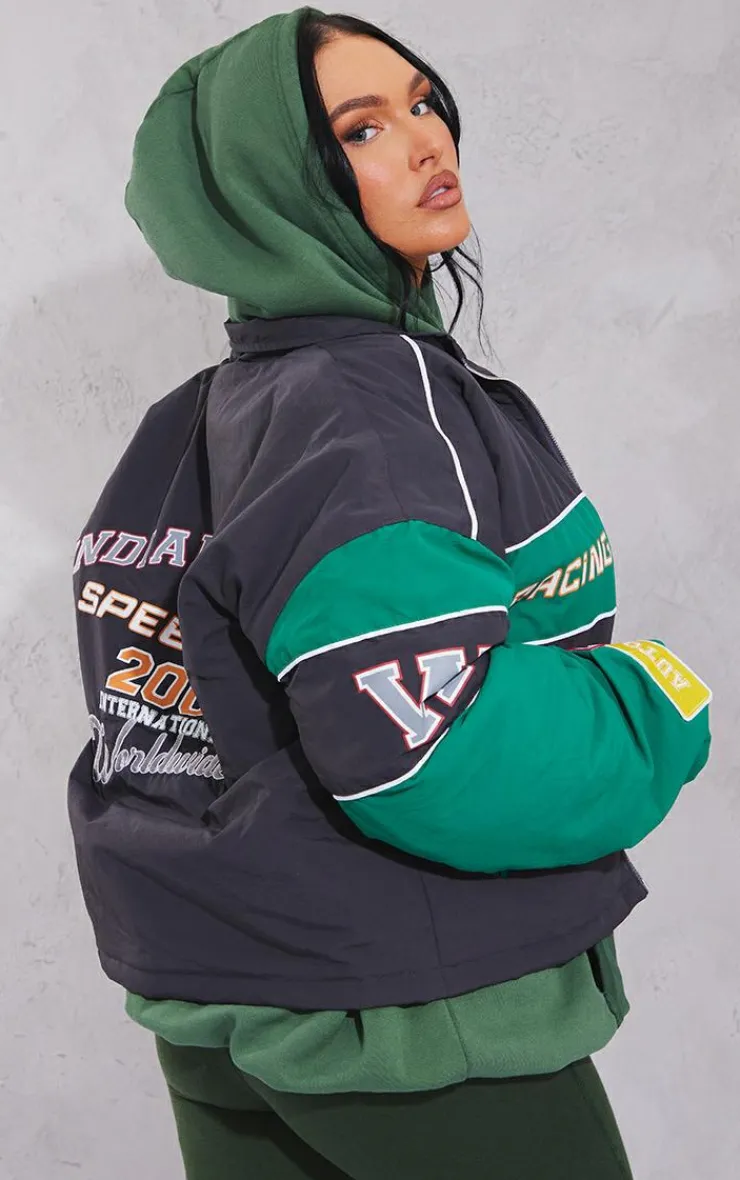 PrettyLittleThing Bomber Jackets*Oversized Graphic Zipped Racer Bomber Jacket