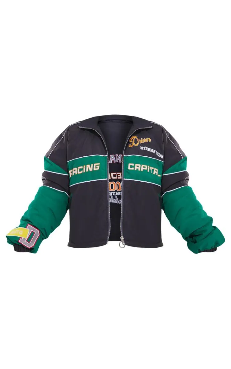 PrettyLittleThing Bomber Jackets*Oversized Graphic Zipped Racer Bomber Jacket