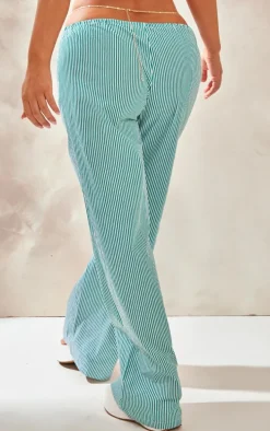 Green Pinstripe Low Rise Drawstring Waist Pants