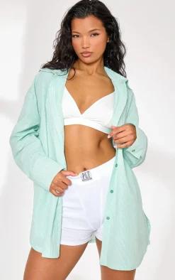 PrettyLittleThing Shirts*Pinstripe Oversized Cotton Poplin Shirt