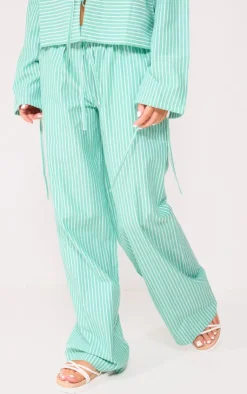 Discount PrettyLittleThing Pinstripe Woven Wide Leg Pants Green
