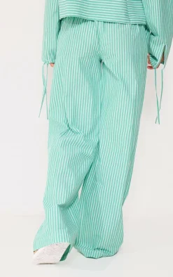 Discount PrettyLittleThing Pinstripe Woven Wide Leg Pants Green