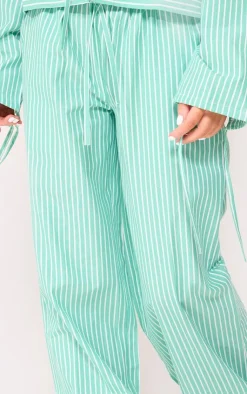 Discount PrettyLittleThing Pinstripe Woven Wide Leg Pants Green