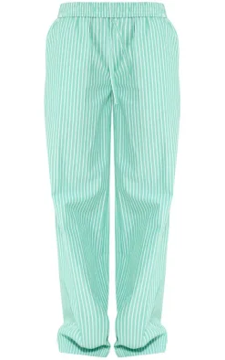 Discount PrettyLittleThing Pinstripe Woven Wide Leg Pants Green