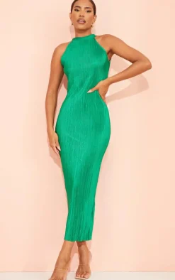 Plisse High Neck Midi Dress-PrettyLittleThing New