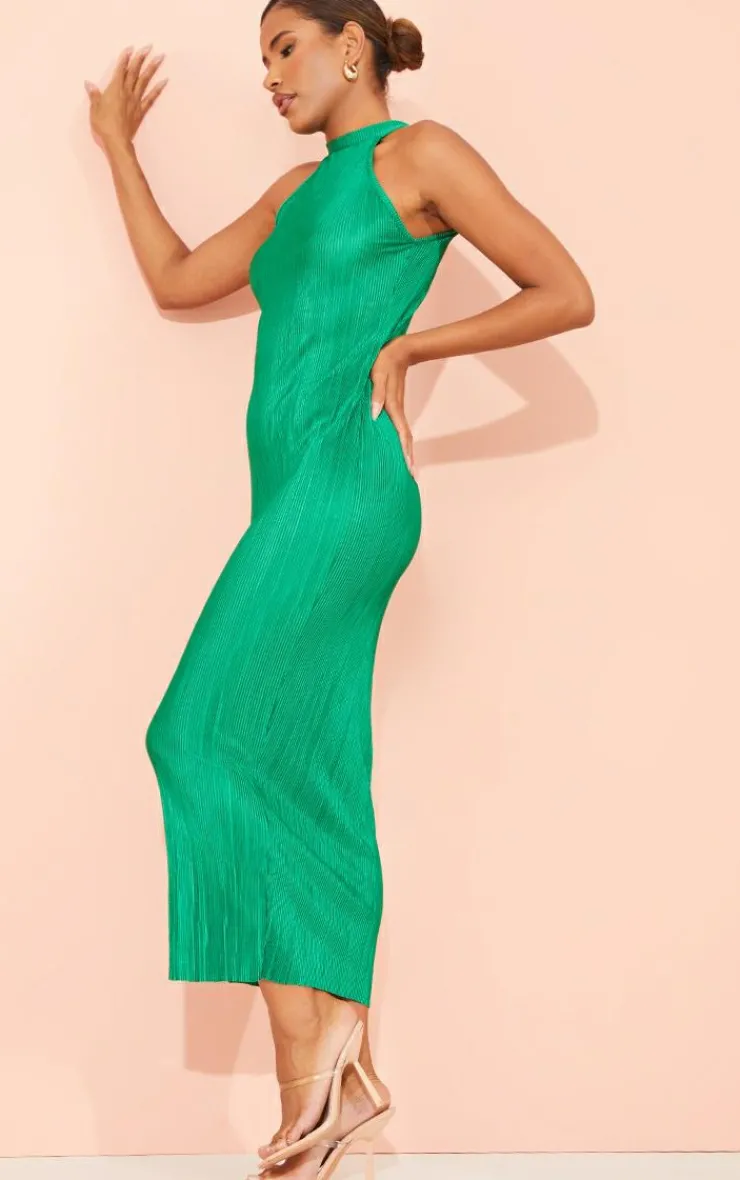 Plisse High Neck Midi Dress-PrettyLittleThing New