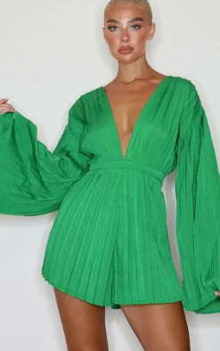 Plunge Pleated Romper-PrettyLittleThing New