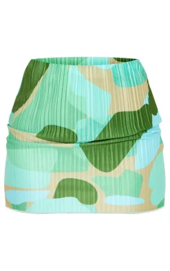 Online PrettyLittleThing Print Plisse Low Rise Micro Mini Skirt Green