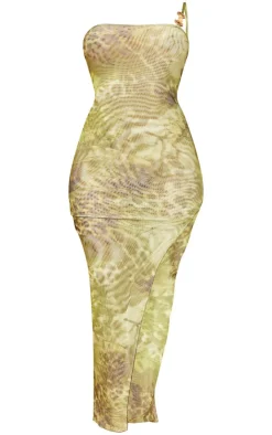 Printed Mesh One Shoulder Spilt Hem Midi Dress-PrettyLittleThing Hot