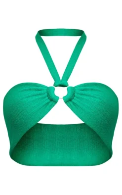 Sale PrettyLittleThing Ring Detal Halter Tie Knit Bralet Green