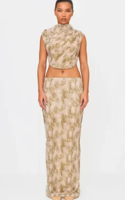 Outlet PrettyLittleThing Sequin Tie Back High Neck Cowl Crop Top Green