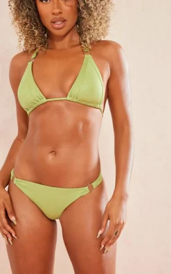 Green Shimmer Ribbed O Ring Tanga Bikini Bottoms