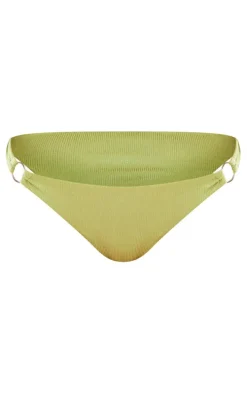 Green Shimmer Ribbed O Ring Tanga Bikini Bottoms