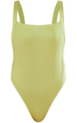 Green Shimmer Ribbed Padded Low Back Swimsuit