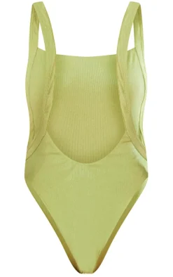 Green Shimmer Ribbed Padded Low Back Swimsuit