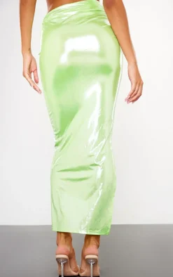 Green Shimmer Woven Twist Front Maxi Skirt
