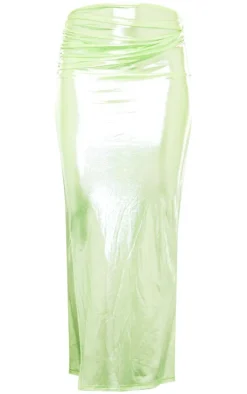 Green Shimmer Woven Twist Front Maxi Skirt