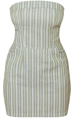 Stripe Linen Look Bandeau Bodycon Dress-PrettyLittleThing