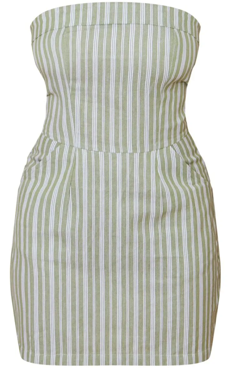Stripe Linen Look Bandeau Bodycon Dress-PrettyLittleThing