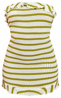 Striped Bandeau Frill Hem Textured Bodycon Dress-PrettyLittleThing Sale