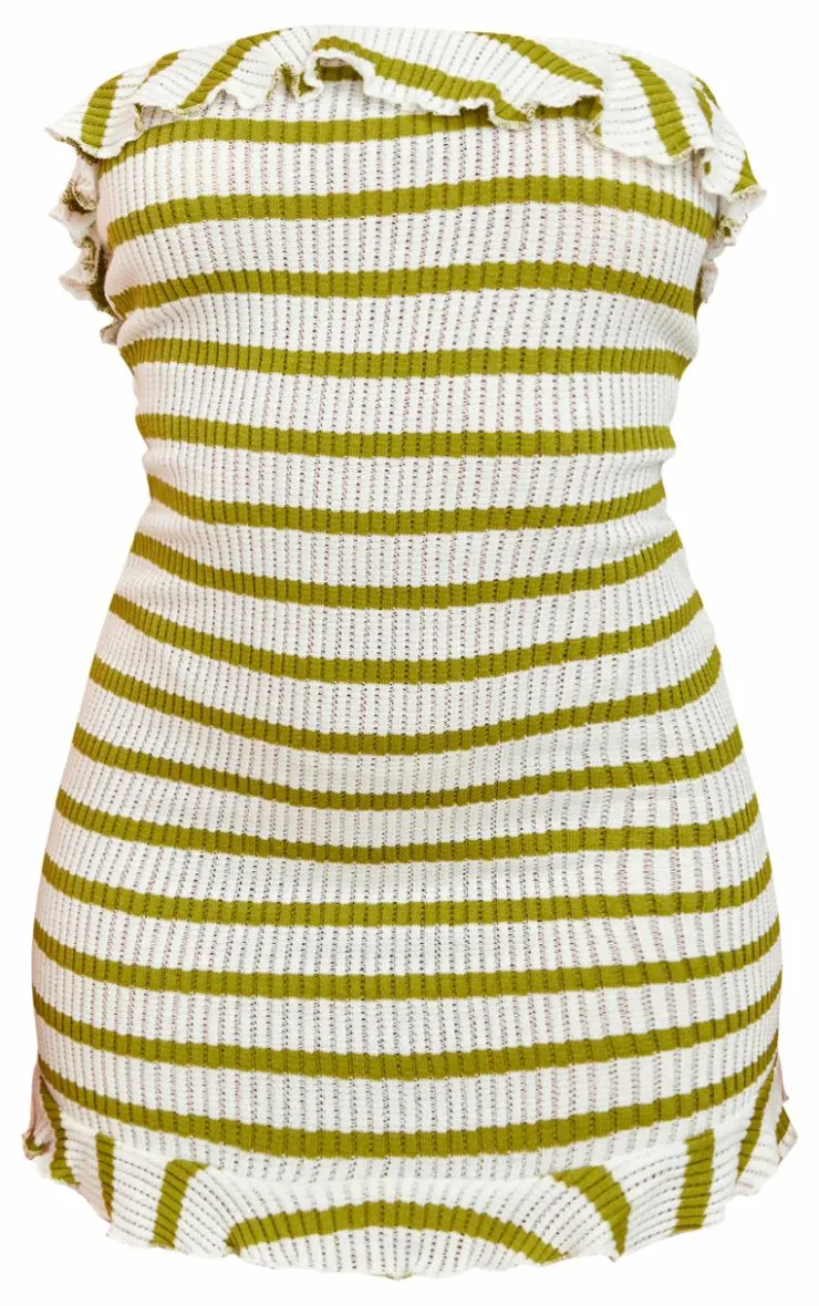Striped Bandeau Frill Hem Textured Bodycon Dress-PrettyLittleThing Sale